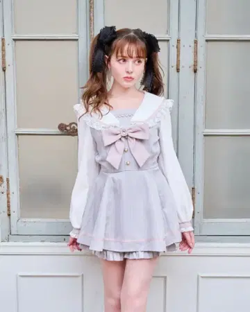 새상품급 LIZ LISA 리즈리사 세일러 셋업 그레이 리본 긴팔