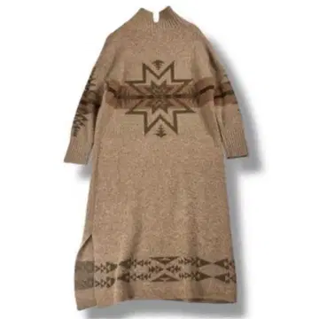 현행 펜들턴 네이티브 무늬 하이넥 니트 롱 원피스 기모 울