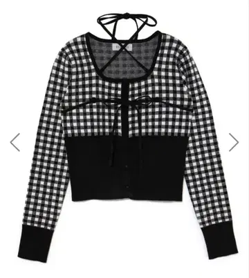 bubbles 체크 리본 니트 깅엄