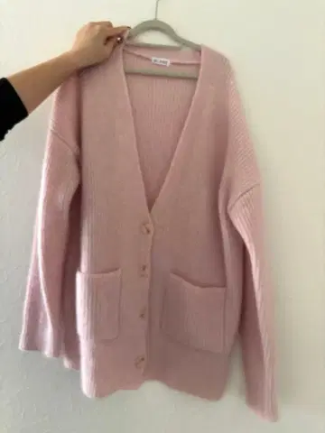 BLANC 핑크 리브 편직 가디건