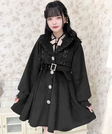 ROJITA 시어 프릴 테일러드 코트 블랙 지뢰계 양산형