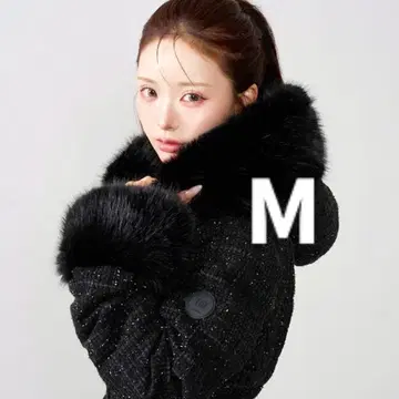 다운 자켓 M 블랙 레이디 미디 트위드 다운 코트 darich