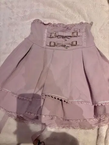 리즈리사 LIZLISA 2단 리본 벨트 치마바지 스커트 핑크