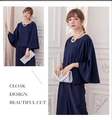 네이비 케이프 디자인 파티 드레스