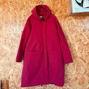 경량 후드 부착 나일론 코트 아우터 롱 코트 레드 멋스러운