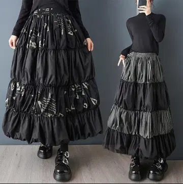 새상품 봄/가을/겨울 유럽풍 꽃무늬 패치워크 티어드 스커트 47