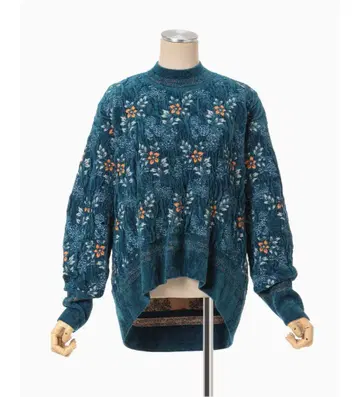 마메쿠로구치 플로럴 모티프 셰닐 니트