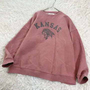 홀리데이 속기모 맨투맨 로고 면 오버 사이즈 더스티 핑크 구제 의류