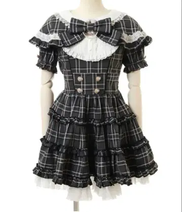 LIZLISA 체크 리본 케이프 원피스