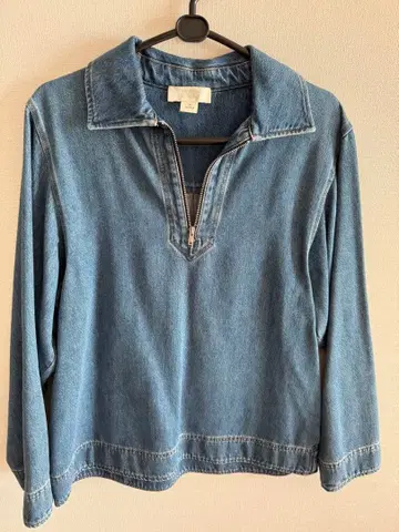 COS 데님 하프 지퍼 블라우스 블루 사이즈 34