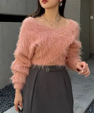 CHICO 샤기 MIX 크로스 니트 핑