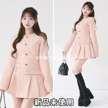 다리치 darich 박스 플리츠 트위드 미니 원피스 핑크 F