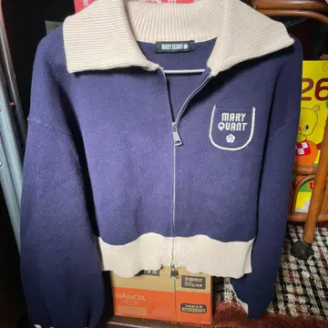 MARY QUANT 네이비 집업 스웨터