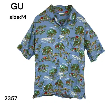 GU 지유 셔츠 상의 M 반팔 올 패턴 멋진 여름 레이온