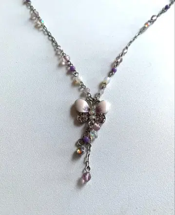 ANNA SUI 버터플라이 모티브 비즈 목걸이 퍼플 계열
