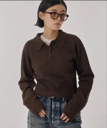 perushu 다크 브라운 폴로넥 스웨터 긴팔