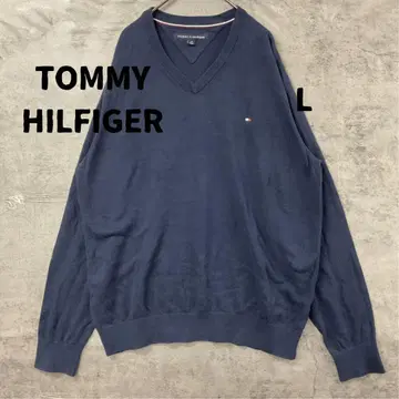 타미힐피거 남성용 니트 스웨터 L 네이비 V넥 무지 [ 7873 ]