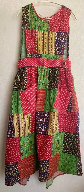 아메리칸 빈티지 70s 에이프런 원피스 롱 패치워크