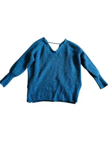 KASTANE 파랑 V넥 긴팔 니트 스웨터