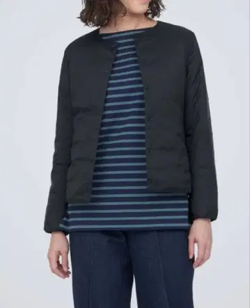 무인양품 경량 다운 포켓터블 노카라 자켓 블랙 XL