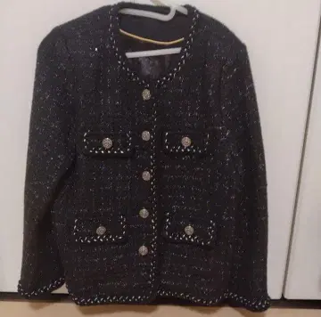 노카라 코트 노카라 트위드 자켓 블랙 라메 믹스 XL 미사용 새상품