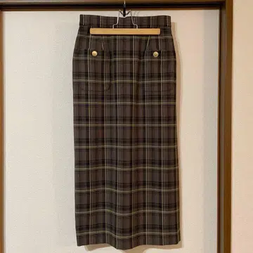 패치 포켓 I라인 타이트 스커트 체크