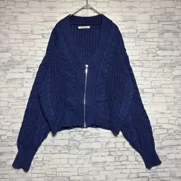 MARBLE WALTZ 네이비 케이블 짜임 가디건 풀 집업 새상품급