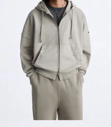 그레이 풀 집업 후드 부착 후드티