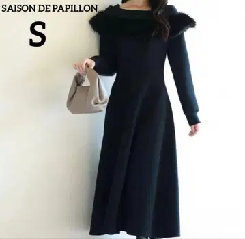 세존드파피용 블랙 퍼 포함 케이프 스타일 롱 원피스 플레어 [새상품급]