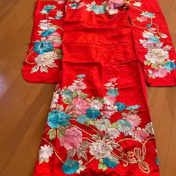 빨간색 꽃무늬 자수 우치카케 새틴풍, 에코 메루카리 택배 취급