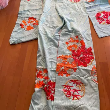 스카이블루 꽃무늬 자수 우치카케 에코 메루카리 택배만 취급