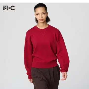 유니클로 C 유니클로 스무스 코튼 크루넥 스웨터 레드 XS