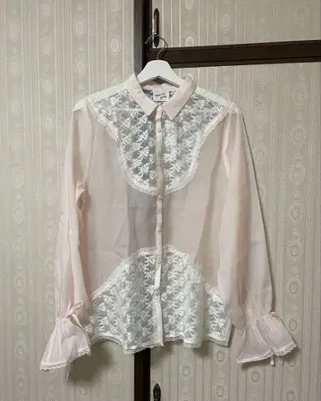 merry jenny 쉬폰 레이스 루즈 블라우스 핑크