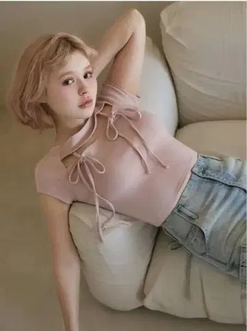 andmary Bebe ribbon tops 핑크