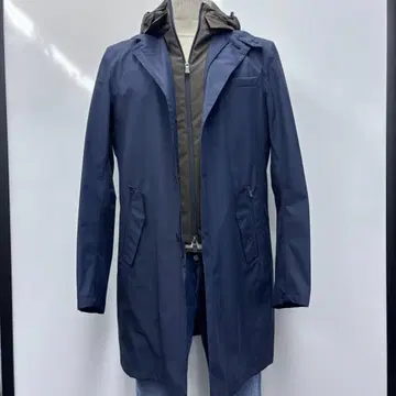 HERNO 라미너 네이비 후드 부착 체스터 코트