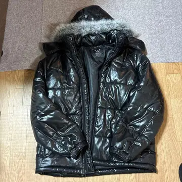 00년대 리얼 퍼 다운 재킷 갸루 남자 헤이세이 초광택 블랙