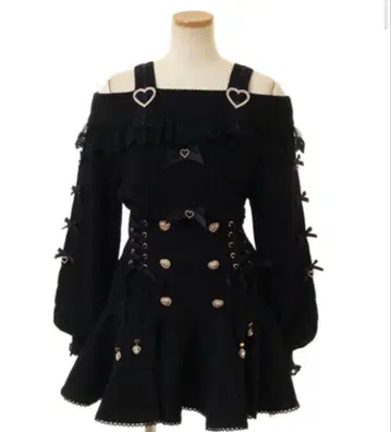 LIZLISA 하트 버클 프릴 오프숄더 니트