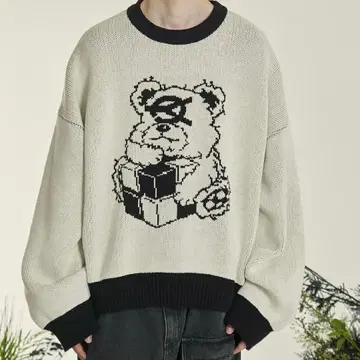 [ OY ] 큐브 오드리 니트/곰/화이트