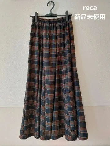 미사용 새상품 reca 레카 체크 플레어 롱 스커트 가을 겨울 브라운