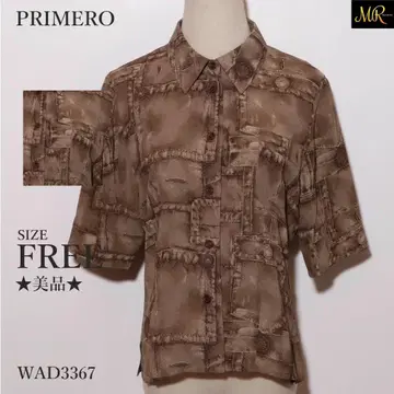 프리메로 상의 셔츠 반팔 패치워크풍 올 패턴 버튼 프론트 고급