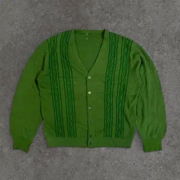 60s 아크릴 가디건 네이티브 스트라이프 라임 그린 USA제