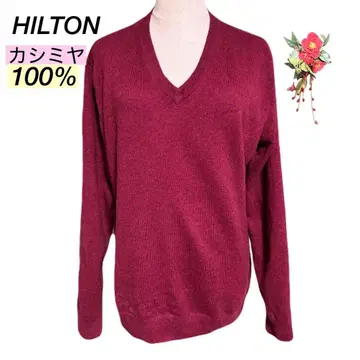힐튼 캐시미어 100% 빅 사이즈 니트 스웨터 V넥 빨간색