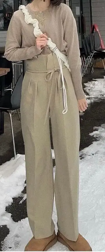 Eaphi 벨트 리본 하이웨이스트 팬츠