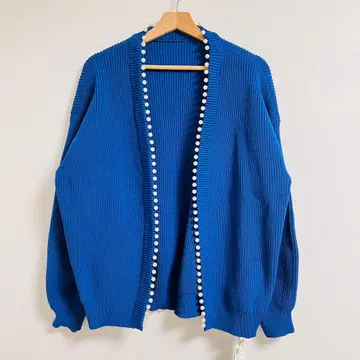 [택 포함 새상품] OPAQUE.CLIP 파랑 리브 가디건 펄 장식