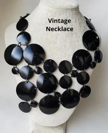 빈티지 블랙 서큘러 비브 목걸이 주얼리