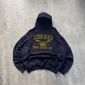 USA 구제 의류 OCEAN BEACH 삼단 프린트 후드티 맨투맨 후디