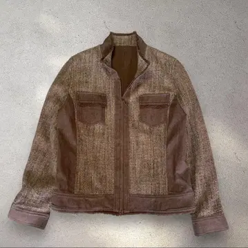 스탠드 카라 자켓 90s 프린지 트위드 브라운 11AR