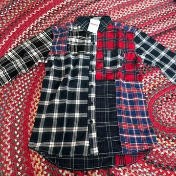 체크 무늬 패치워크 긴팔 셔츠 미키하우스