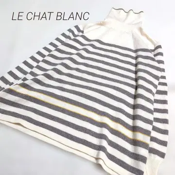 LE CHAT BLANC 울 100 하이넥 니트 보더 스웨터