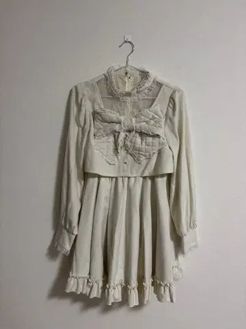 ROJITA 스탠드 카라 BIG 리본 원피스 화이트